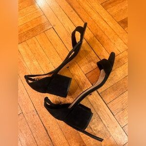 Schutz black real suede heels ankle strap block size 8 free people